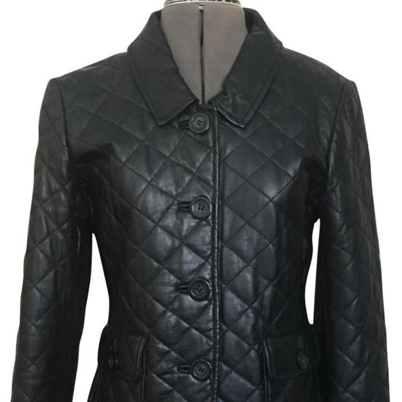 Kenar Jackets & Blazers - KENAR Black Quilted Leather Jacket Women's Size 4
